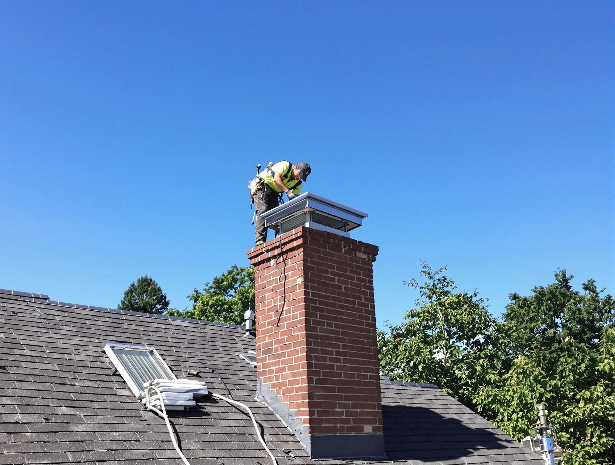 Mountain Green Chimney Sweep technician measuring a chimney cap in Mountain Green, UT