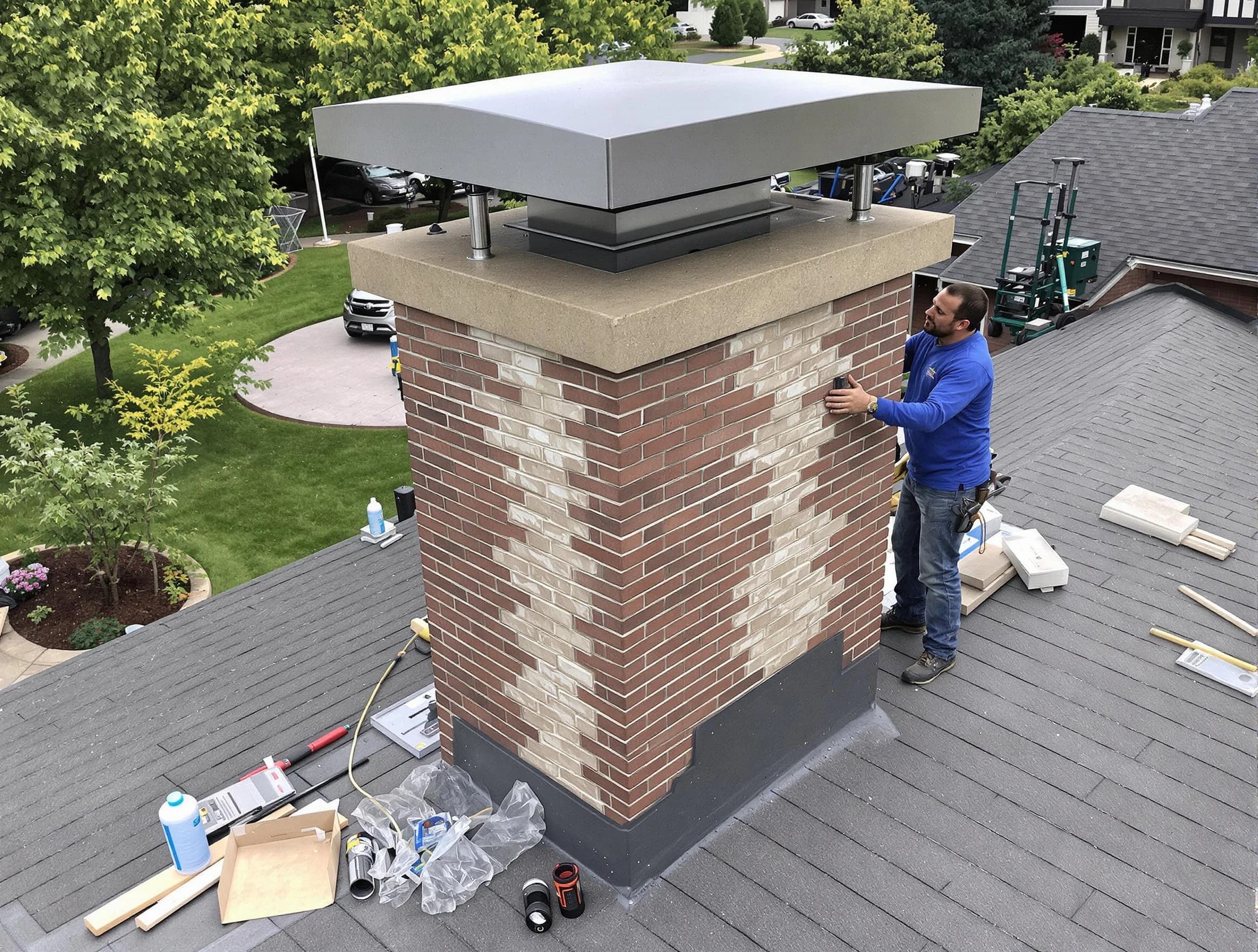Mountain Green Chimney Sweep team working on a custom chimney remodel in Mountain Green, UT