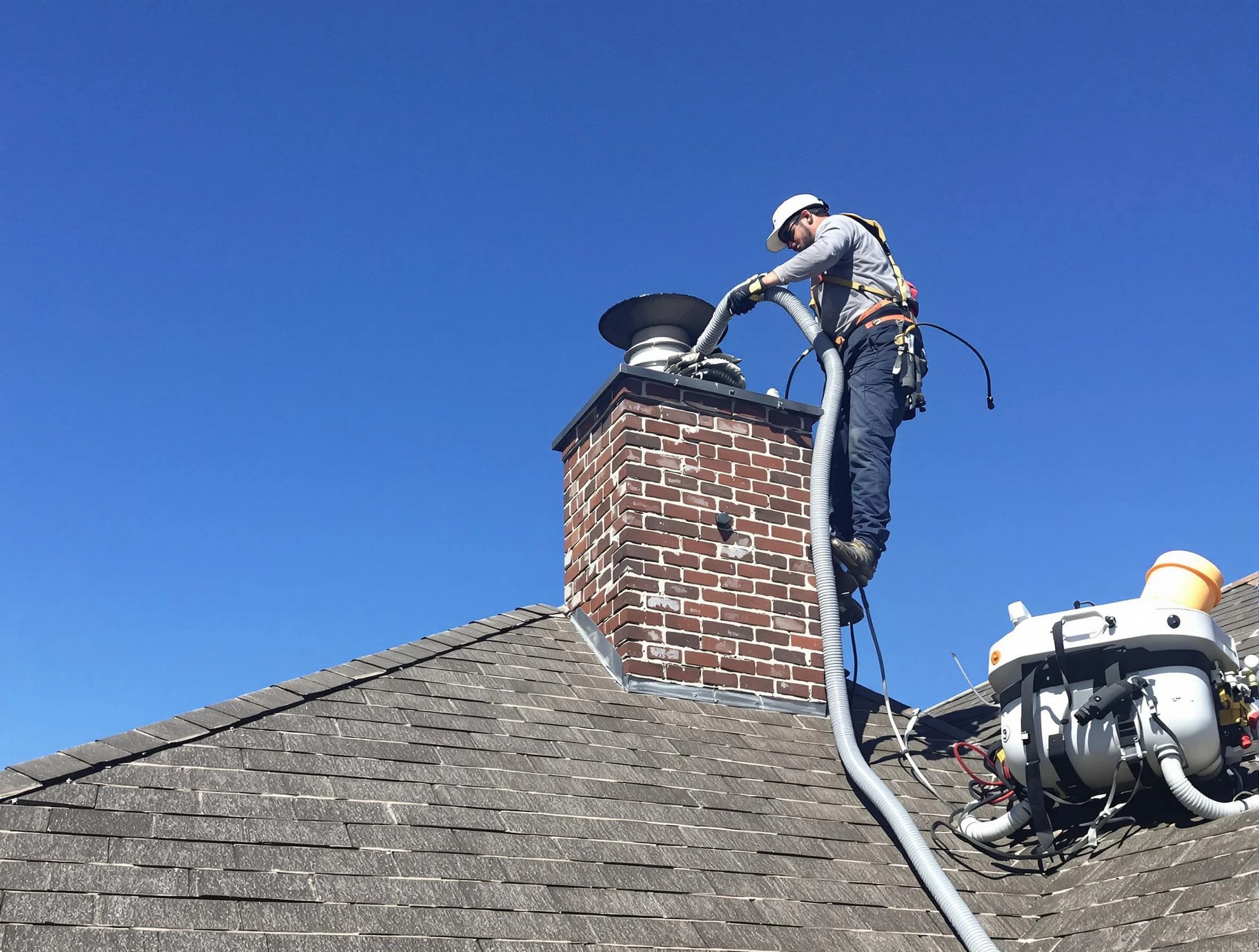Dedicated Mountain Green Chimney Sweep team member cleaning a chimney in Mountain Green, UT