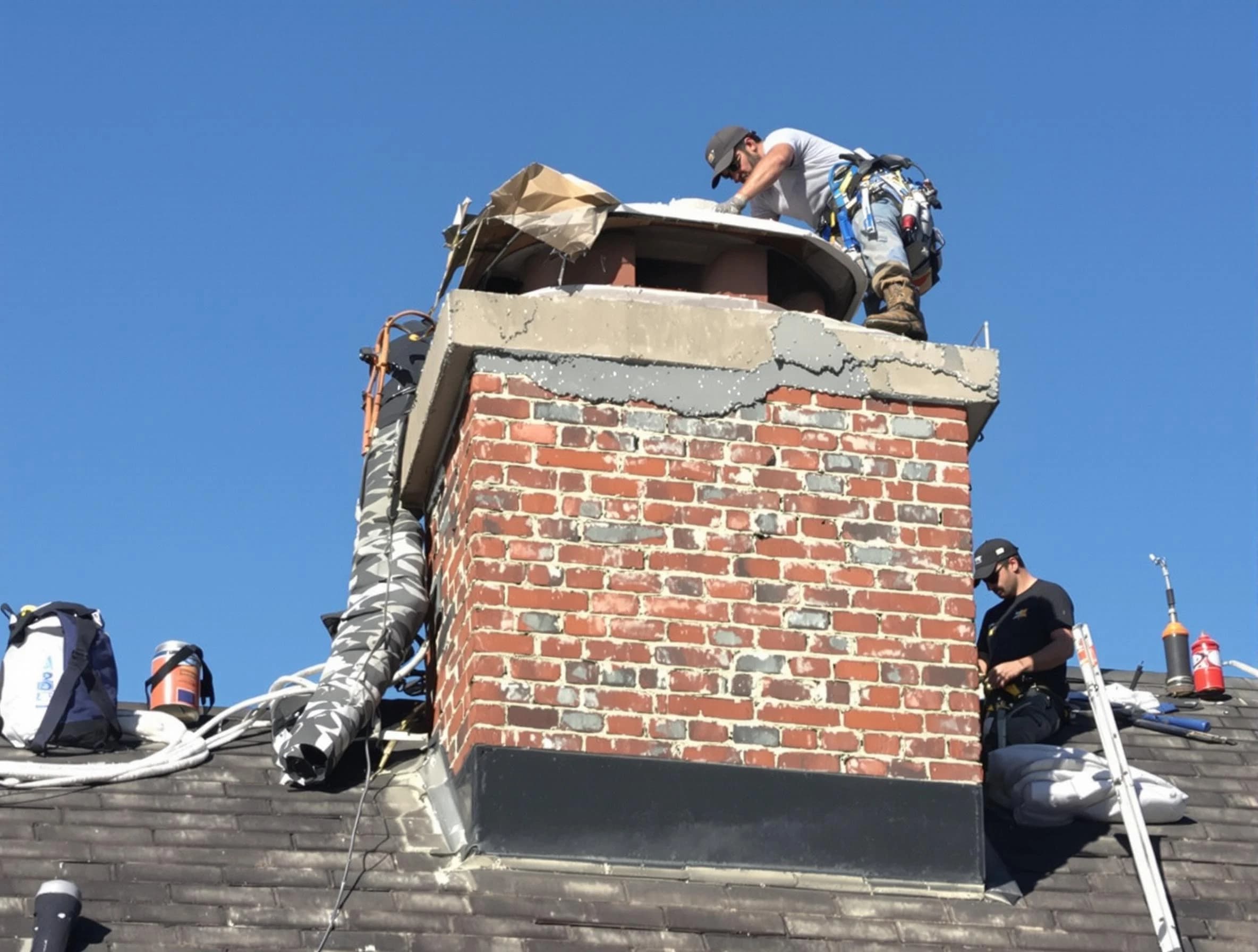 Mountain Green Chimney Sweep installing a custom chimney crown in Mountain Green, UT