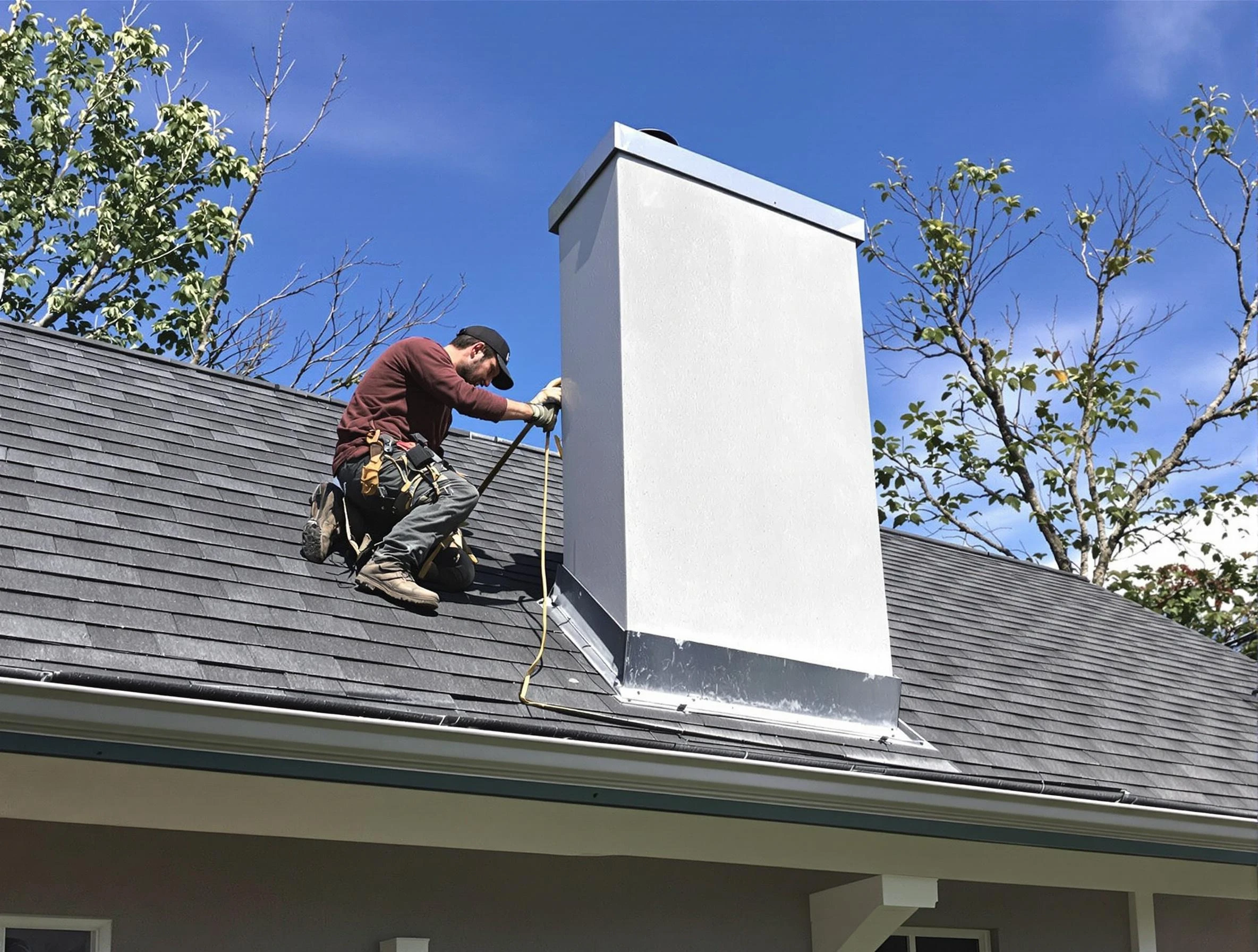Mountain Green Chimney Sweep team member finishing chimney construction in Mountain Green, UT