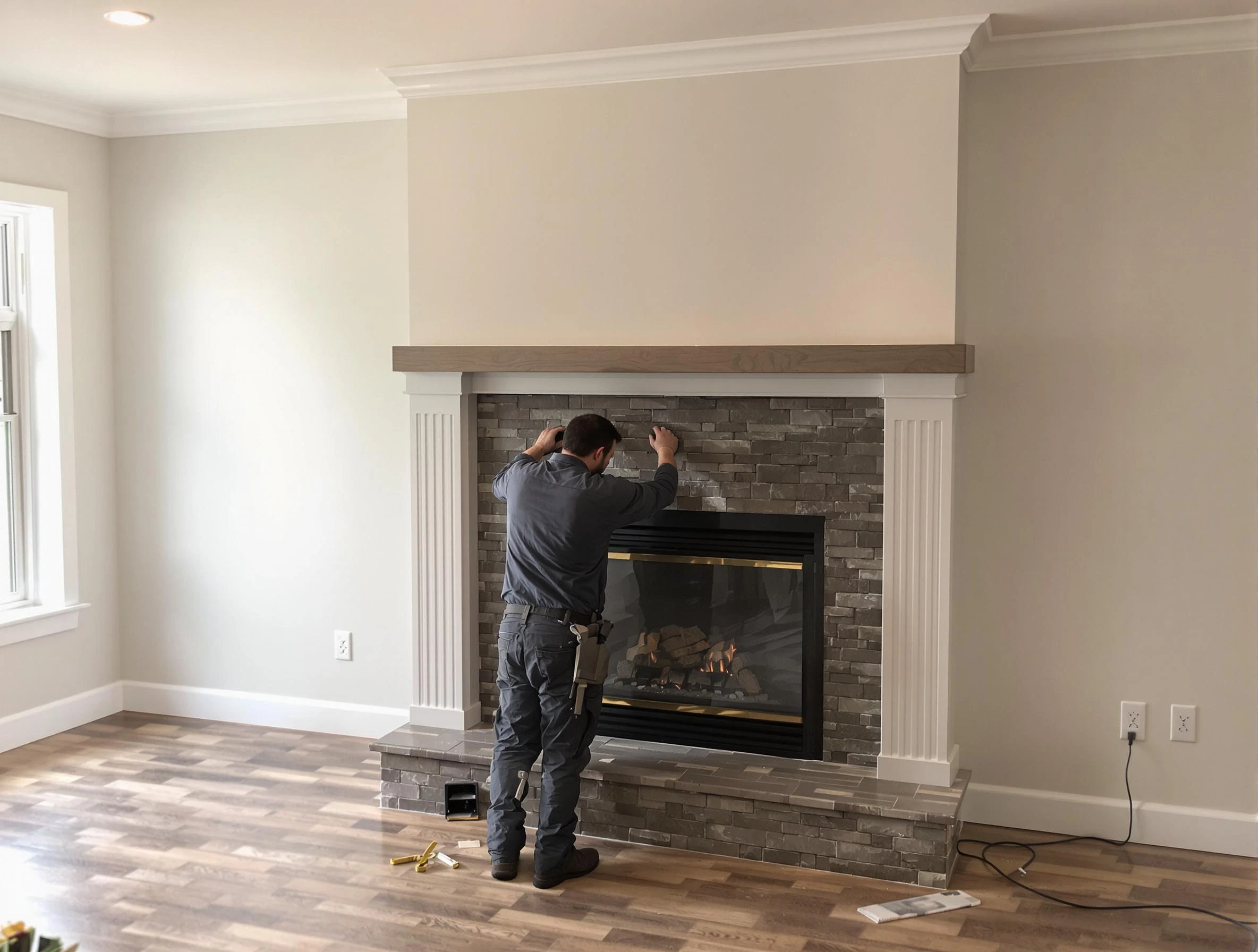 Mountain Green Chimney Sweep finishing a custom fireplace install in Mountain Green, UT